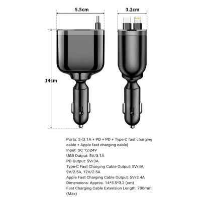 High-Power Retractable Car Charger