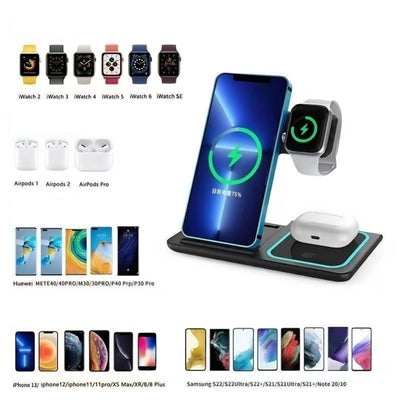 3-IN-1 Foldable Wireless Charger for Mobile Phones, Apple Watches & Bluetooth Headsets