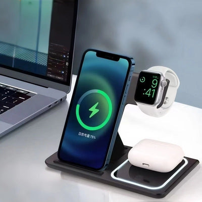 3-IN-1 Foldable Wireless Charger for Mobile Phones, Apple Watches & Bluetooth Headsets