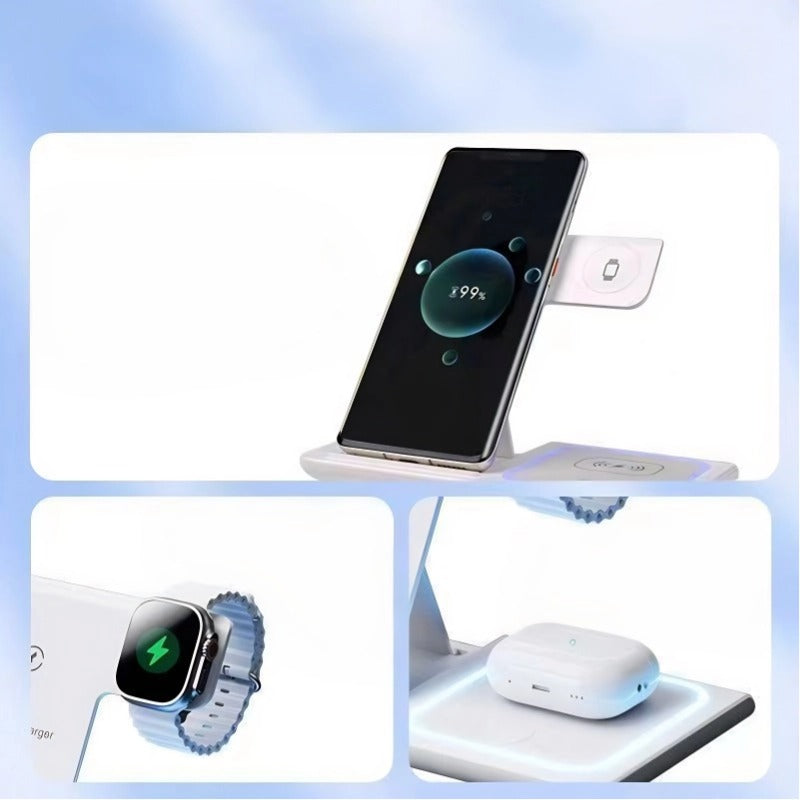 3-IN-1 Foldable Wireless Charger for Mobile Phones, Apple Watches & Bluetooth Headsets