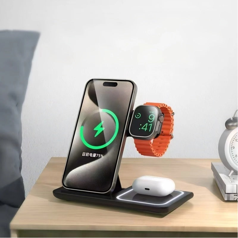 3-IN-1 Foldable Wireless Charger for Mobile Phones, Apple Watches & Bluetooth Headsets