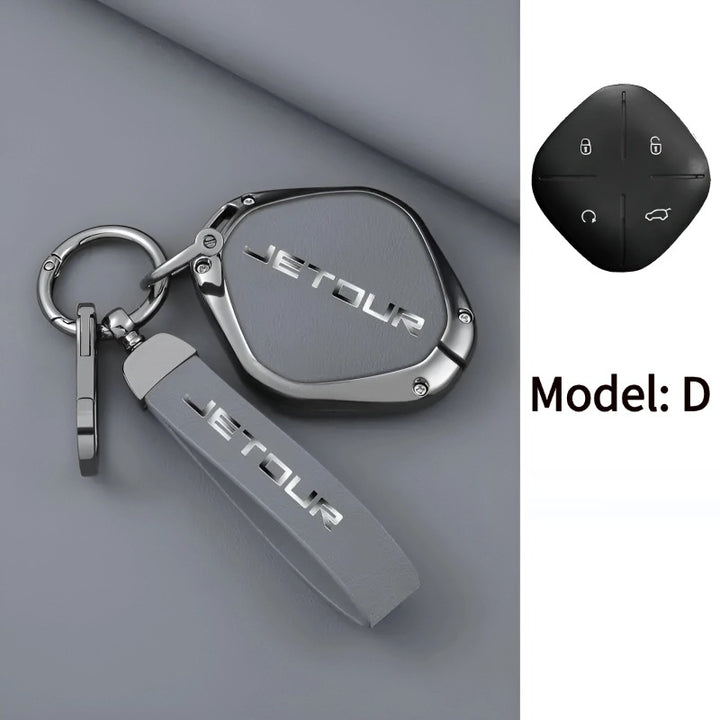 SANRILY Key Cover For Jetour Key Fob - Zinc Alloy & Leather Case For 4-Button Smart Key (Red Keyring) - View #2