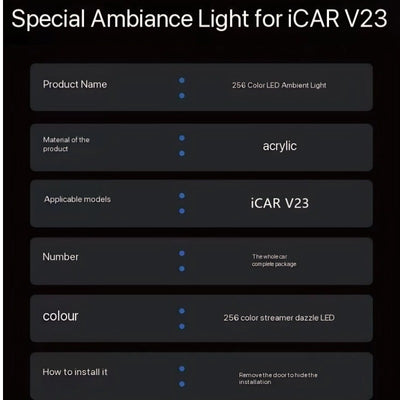 Car Interior Ambient Lighting Conversion for Chery iCAR V23